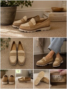 Vionic Tan Flats with Sherling Texture and Comfort Soles
